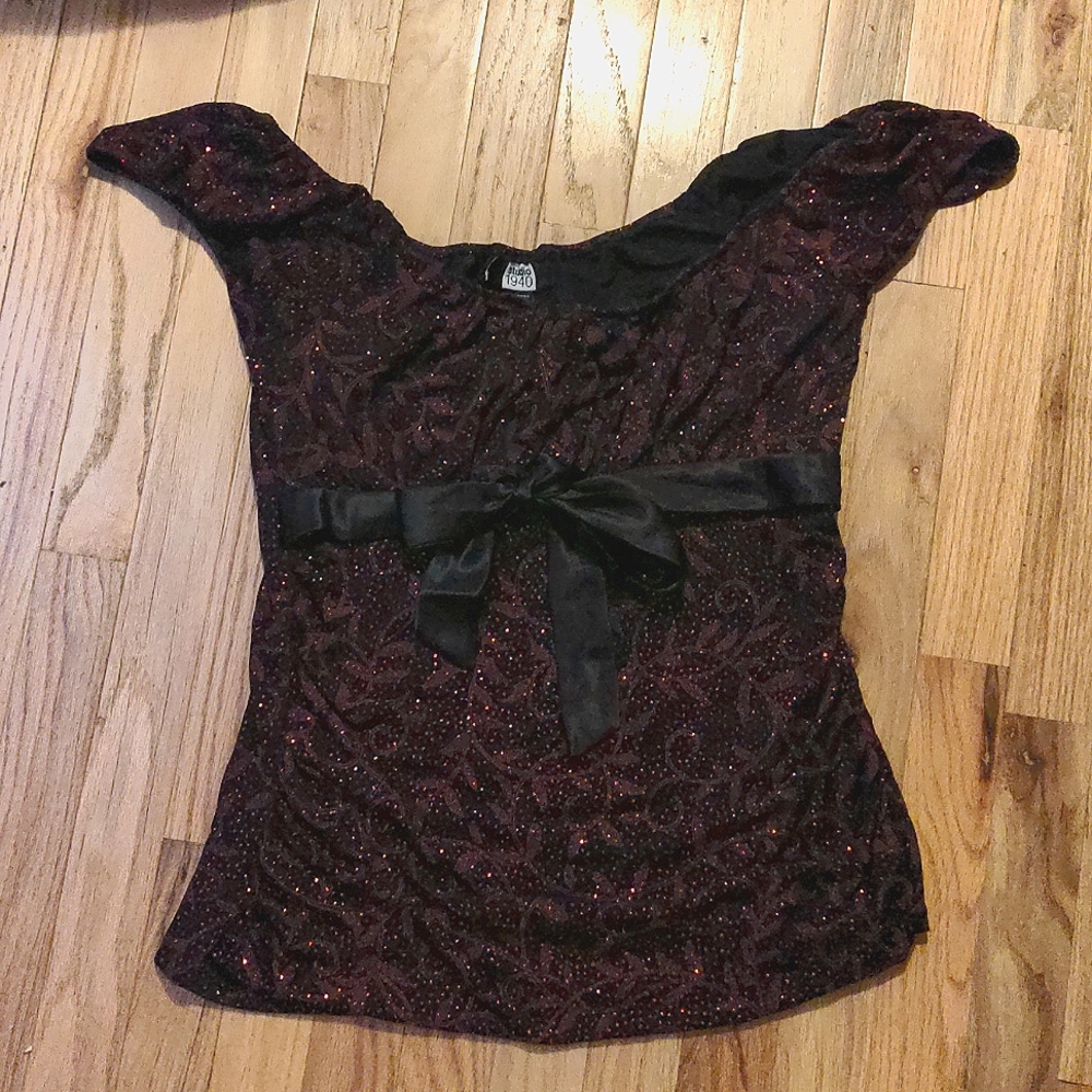 Dress Black Shirt with Red Sequins